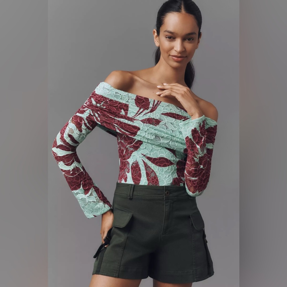 AFRM Burgundy and Mint Lace Bodysuit